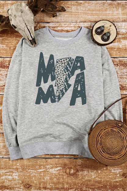 Mama Lightning Leopard Print Long Sleeve Sweatshirt | Gray