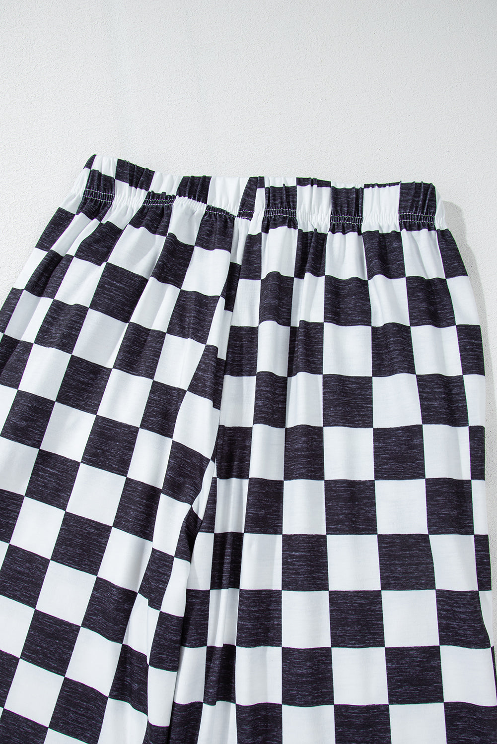 2-Tone Checked Print High Waist Wide Leg Pants | Black