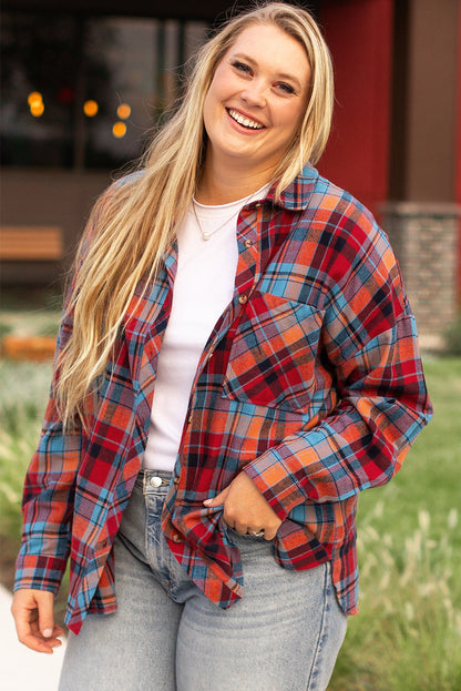 Plus Size Plaid Print Buttoned Shirt | Red