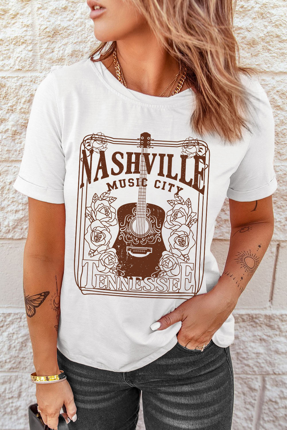 Nashville Music City Graphic Crew Neck Tee | White