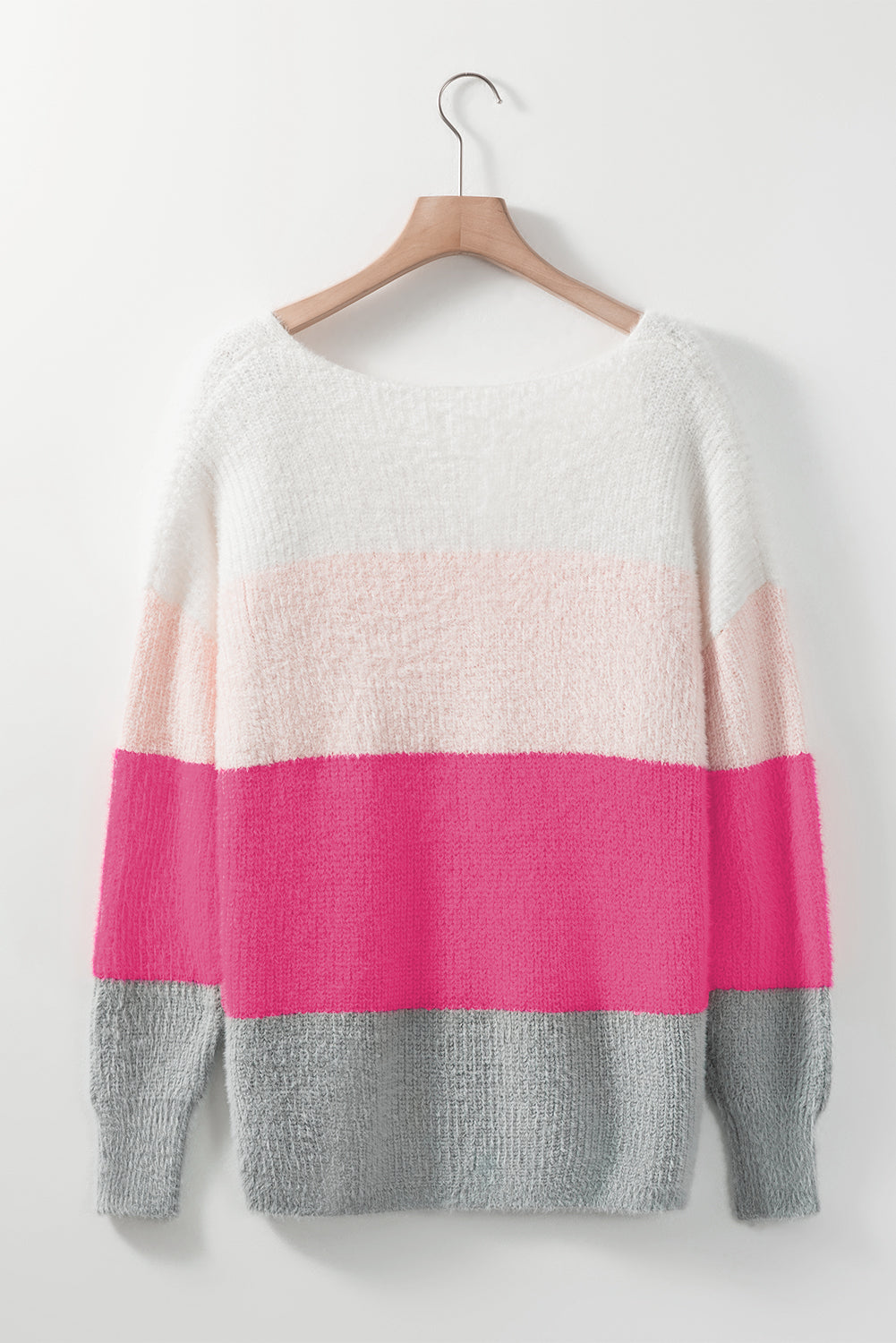 Striped Colour Block Fuzzy V Neck Sweater | Stripes