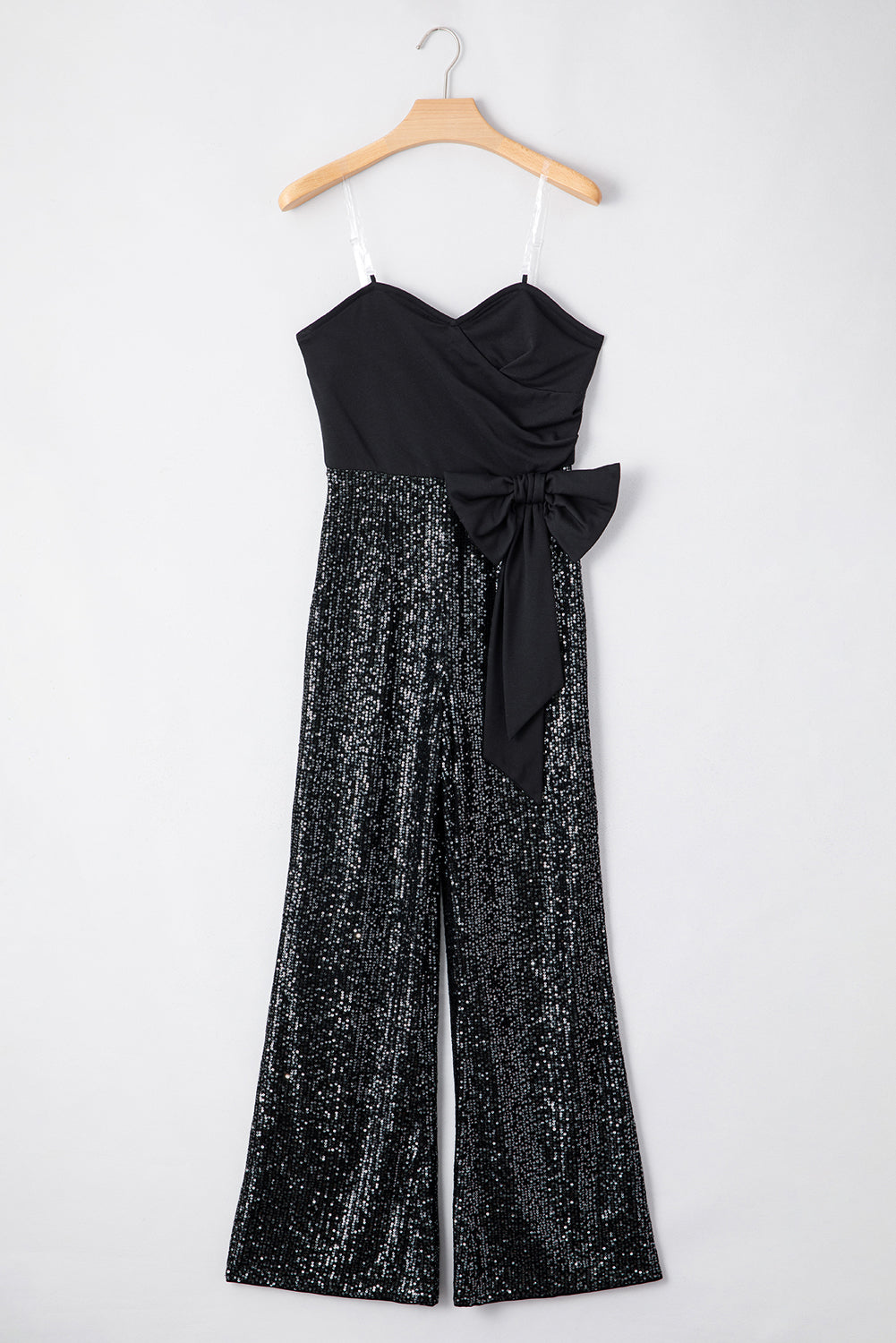 Sequined Tube Top Waist Knot Wide Leg Jumpsuit | Black