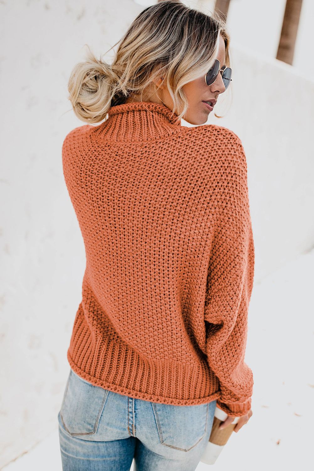 Oversized Chunky Batwing Long Sleeve Turtleneck Sweater | Orange