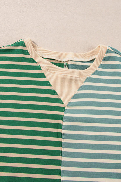 Colourblock Drop Shoulder Oversize Sweatshirt | Green Stripe