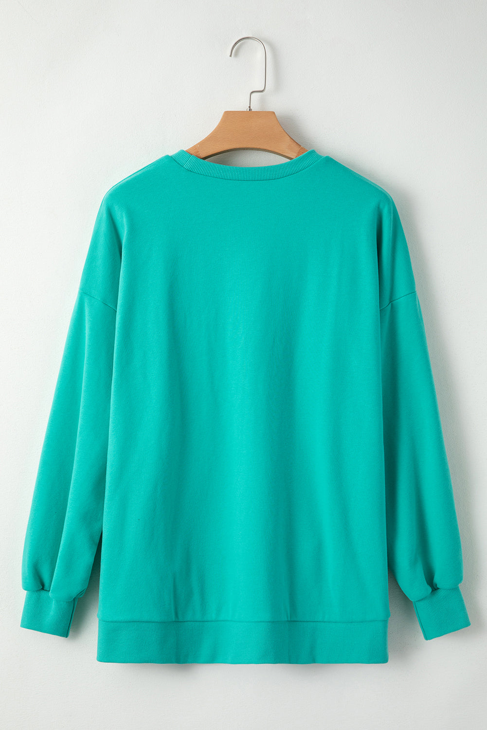 Solid O Neck High Low Hem Pullover Sweatshirt | Aruba Blue