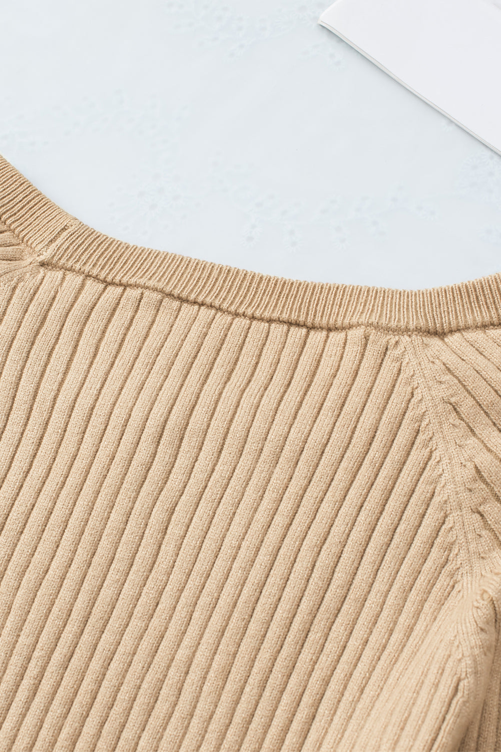 Ribbed Knit Round Neck Sweater | Apricot