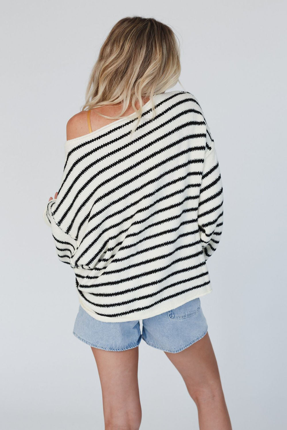 Striped Drop Shoulder Oversized Sweater | Black