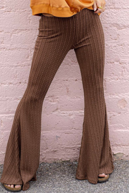 Textured Knit Mid Waist Flare Pants | Coffee