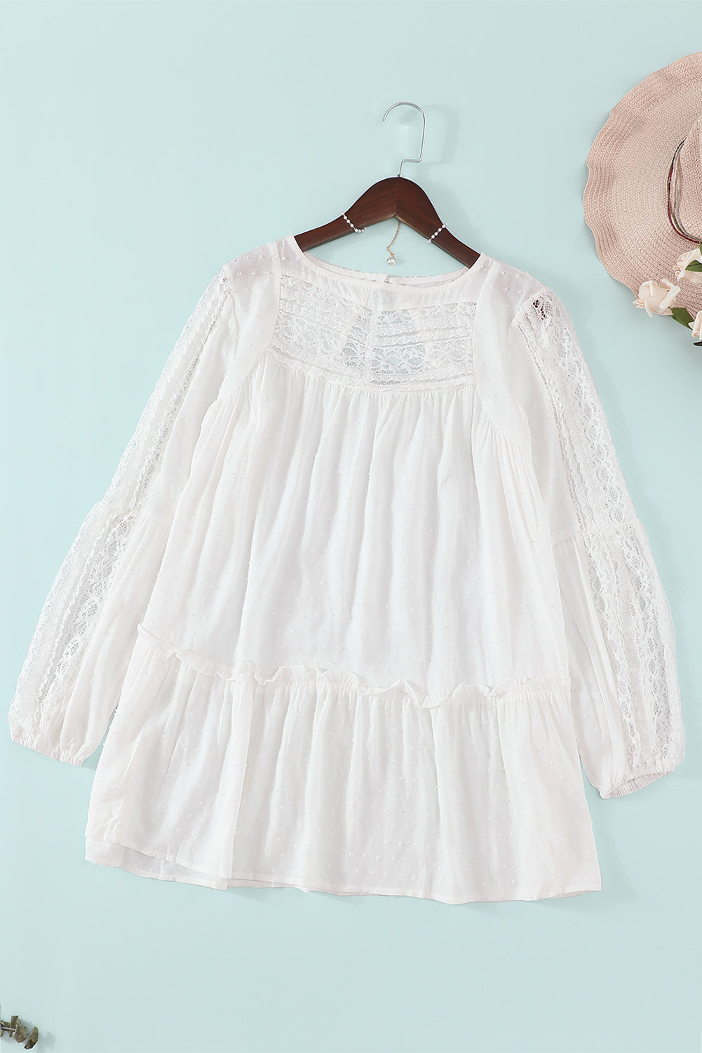 French Fling Lace Tunic Top | White