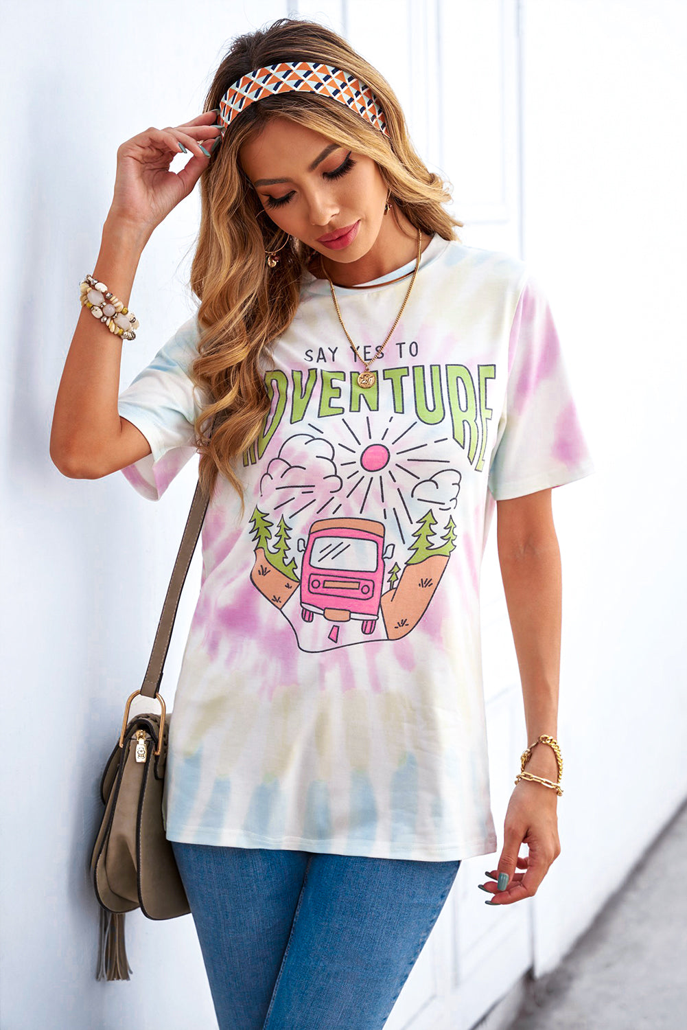 Say Yes To Adventure Tie-Dye Print Tee | White