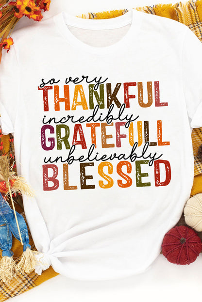 Thanksgiving Slogan Print Crew Neck T Shirt | White