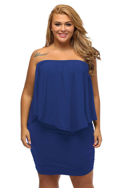 Plus Size Dressing Layered Blue Mini Poncho Dress | as shown