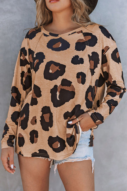 Print Long Sleeve Loose Top | Leopard