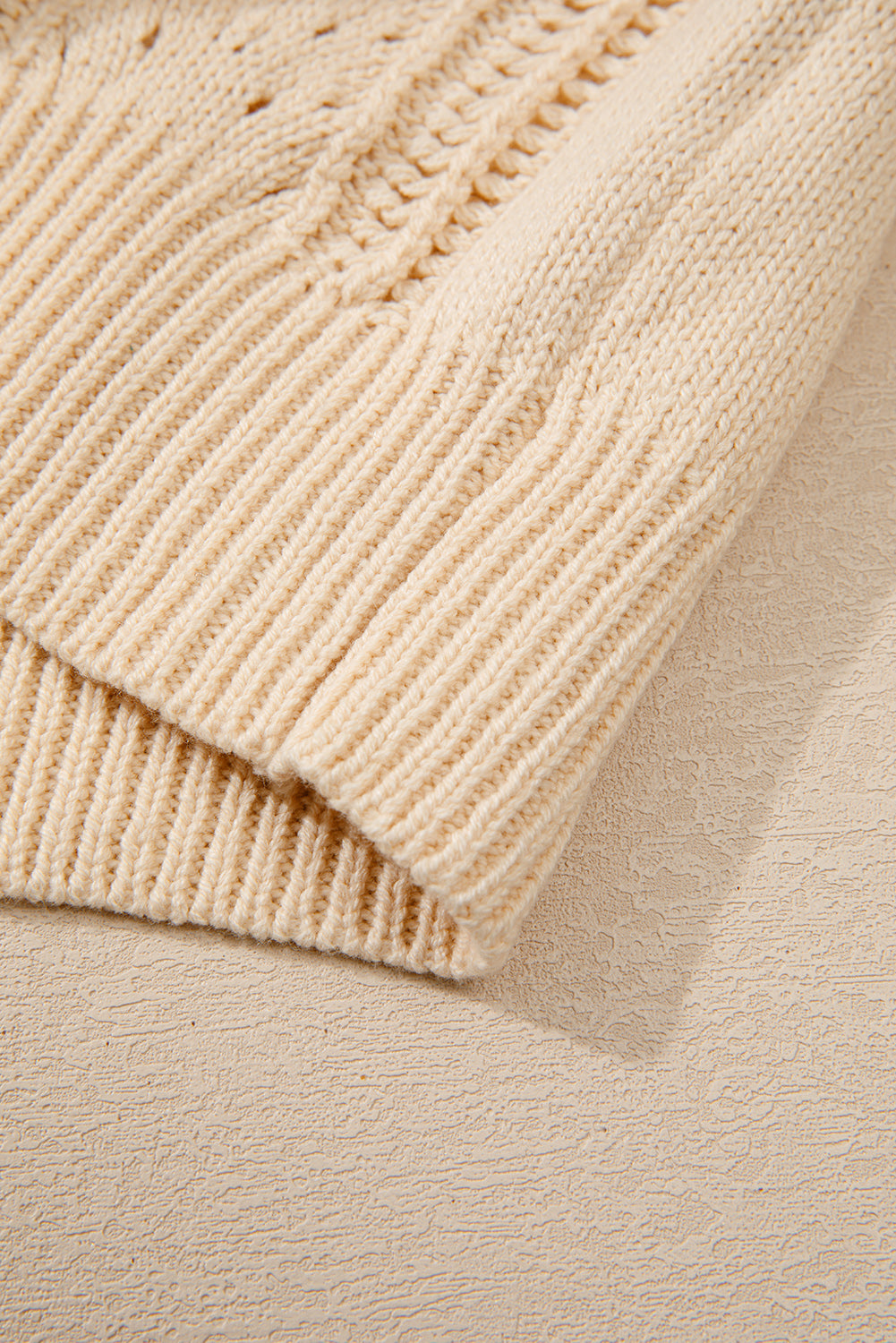 Open Knit Drop Shoulder Sweater Cardigan | Beige