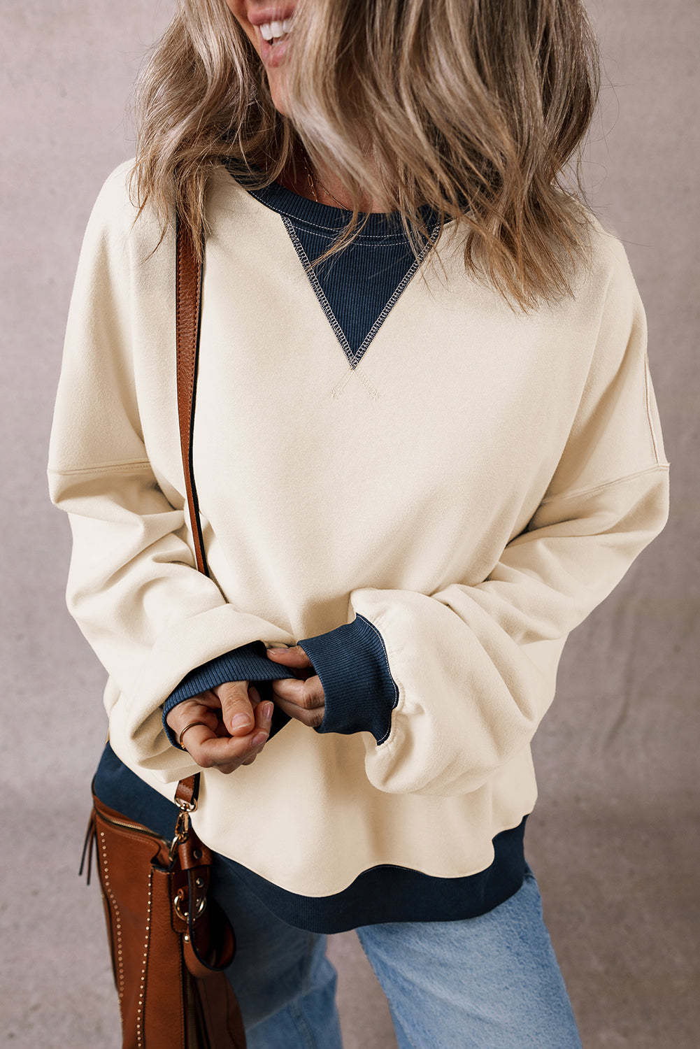 Colour Block Patch Drop Shoulder Oversized Sweatshirt | White