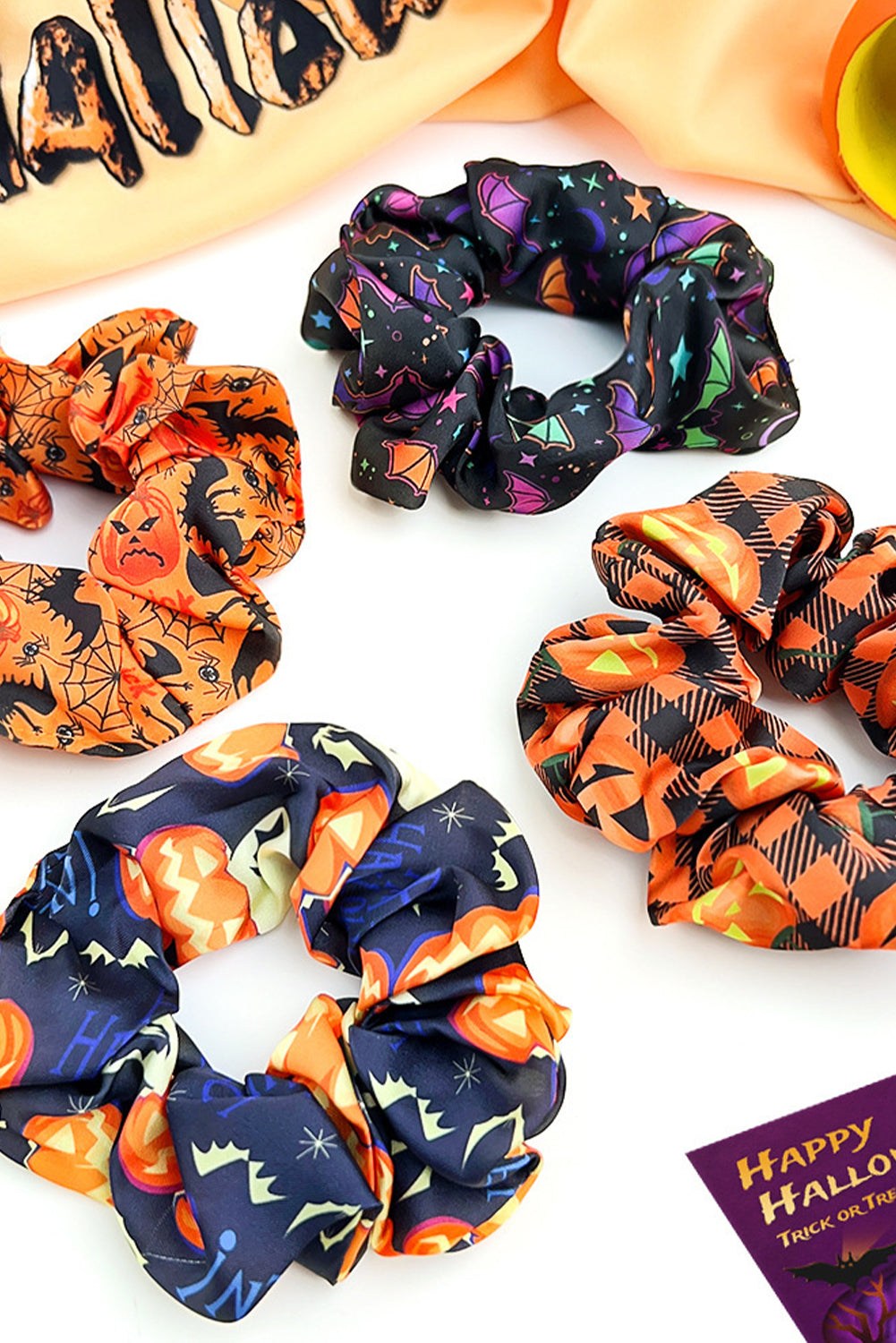 Halloween Pattern Print Hair Scrunchie | Black