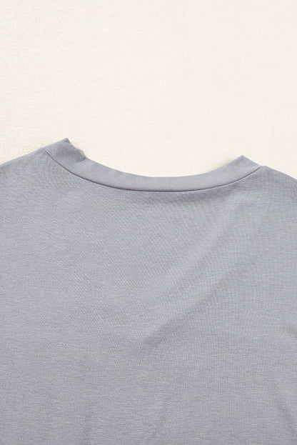 V Neck Pocketed Rounded Hem Tee | Medium Grey