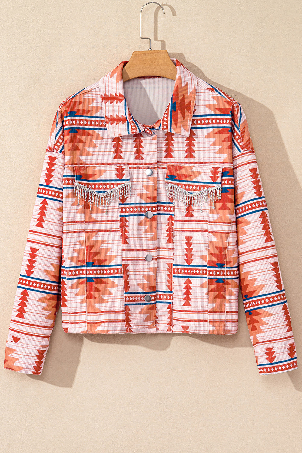 Fiery  Western Aztec Print Corduroy Jacket | Red