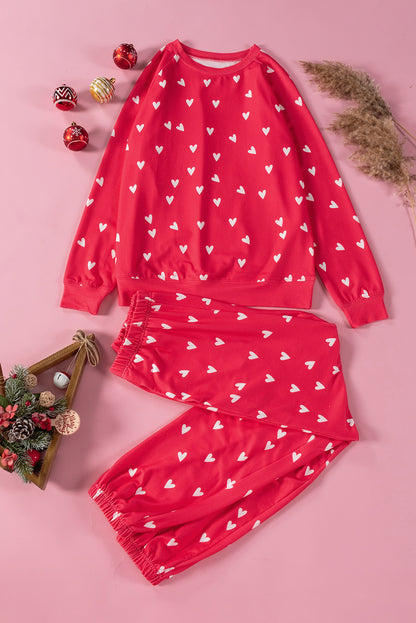 Valentines Heart Print Pants Set | Fiery Red