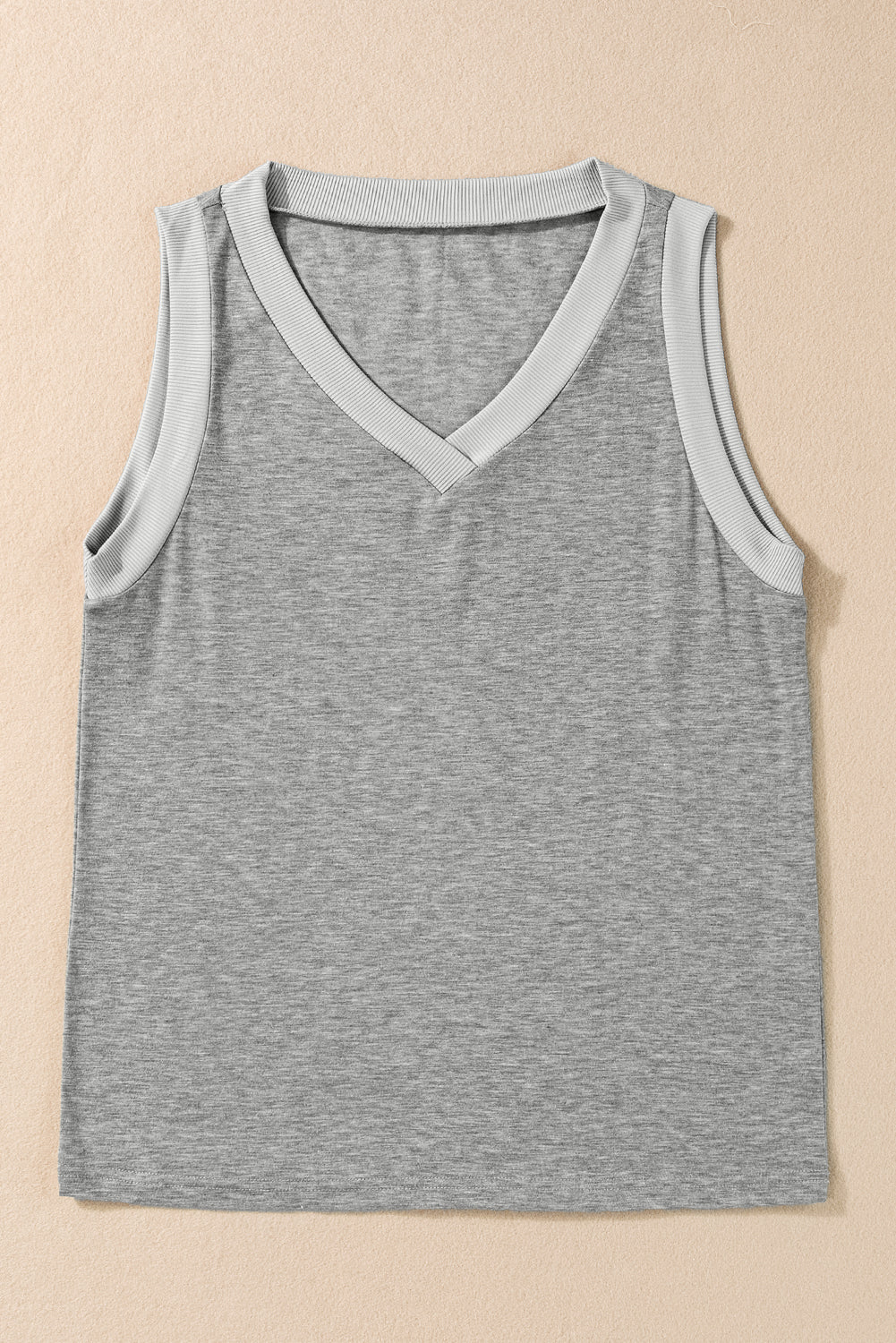 Ribbed V Neck Tank | Gray