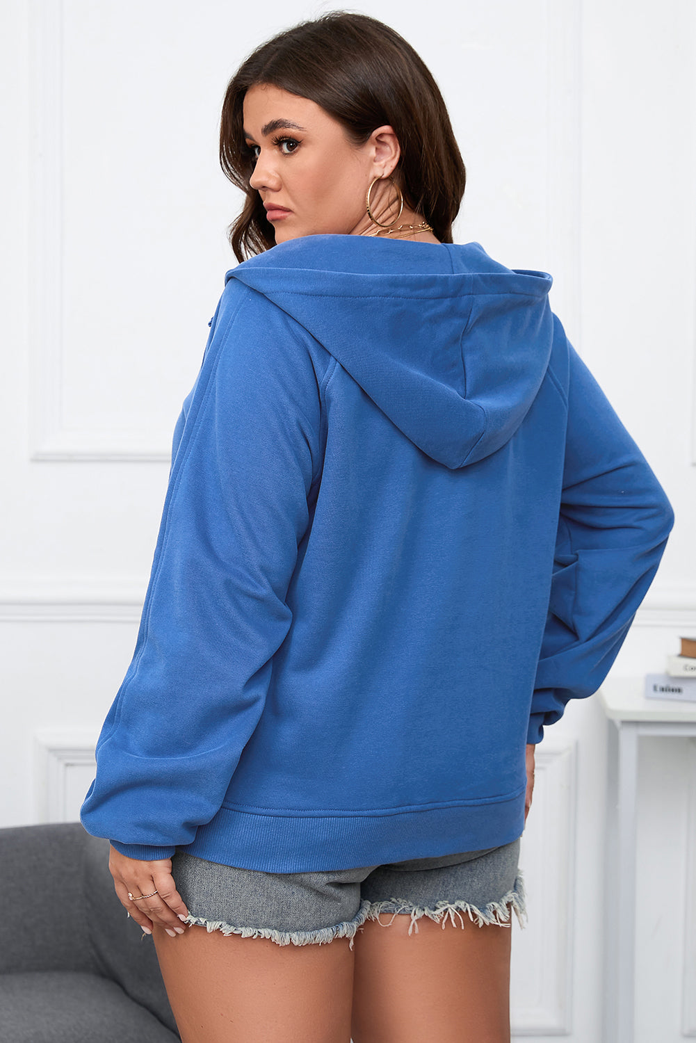 Plus Size Mineral Wash Zip Up Hoodie | Bluing