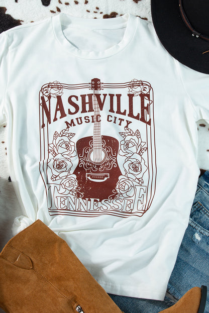 Nashville Music City Graphic Crew Neck Tee | White