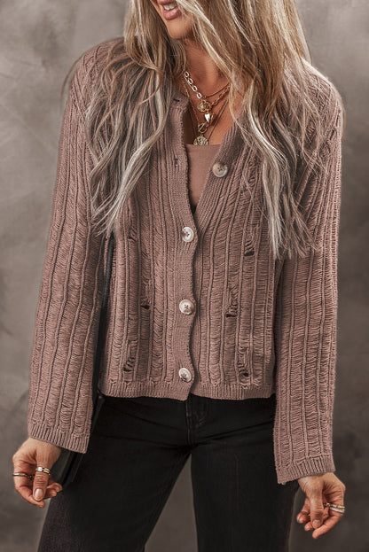 Cut Out Textured Knit Buttoned Cardigan | Goat