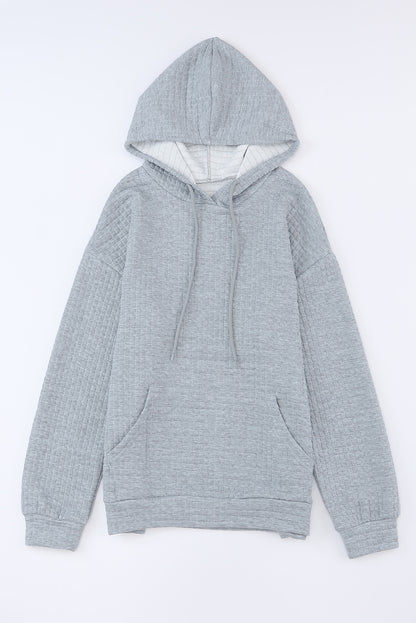 Quilted Kangaroo Pocket Drawstring Hoodie | Gray