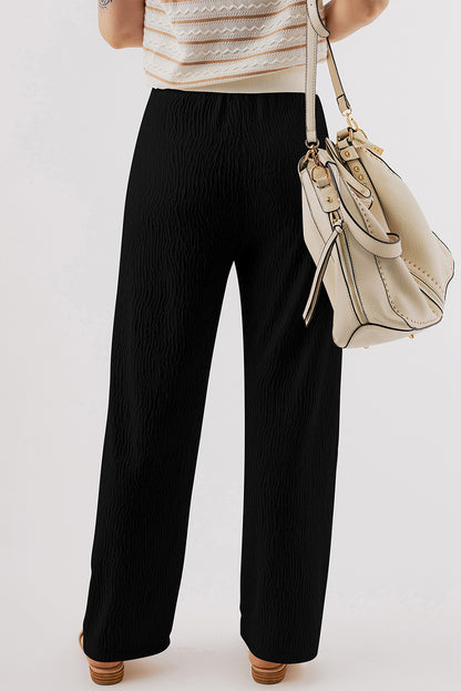 Textured Loose Drawstring Pants | Black