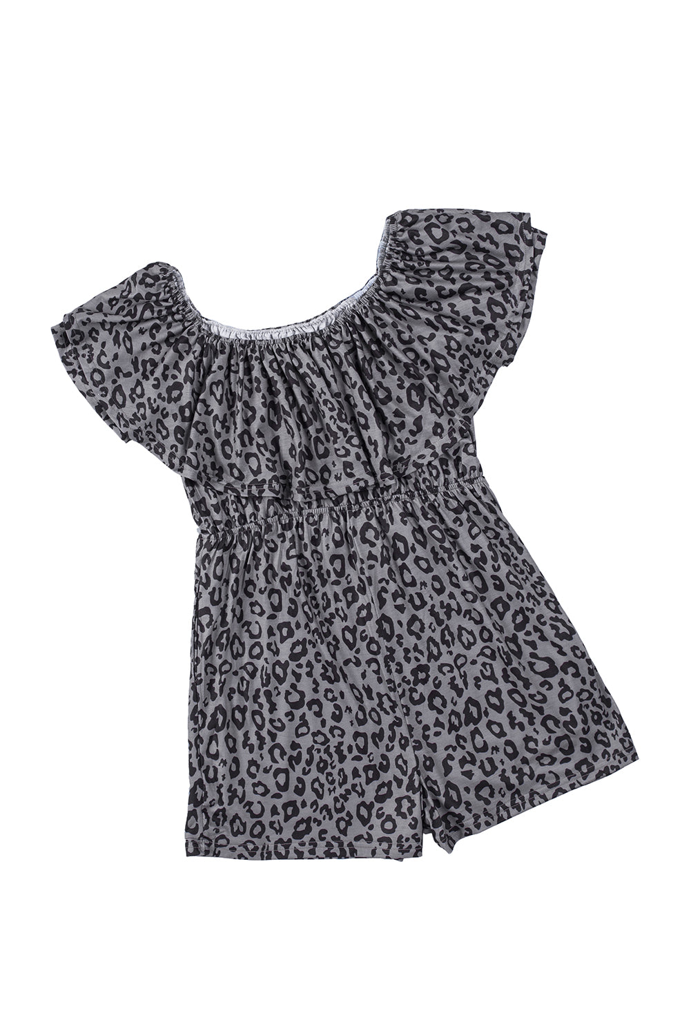 Leopard Off-Shoulder Romper With Pockets | Gray