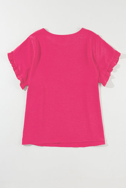 Ruffled Short Sleeve Plus Size Top | Bright Pink