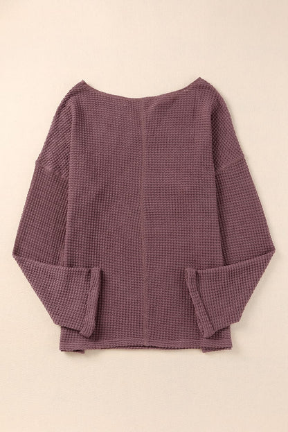 Purple Waffle Knit Loose Long Sleeve Top | purple