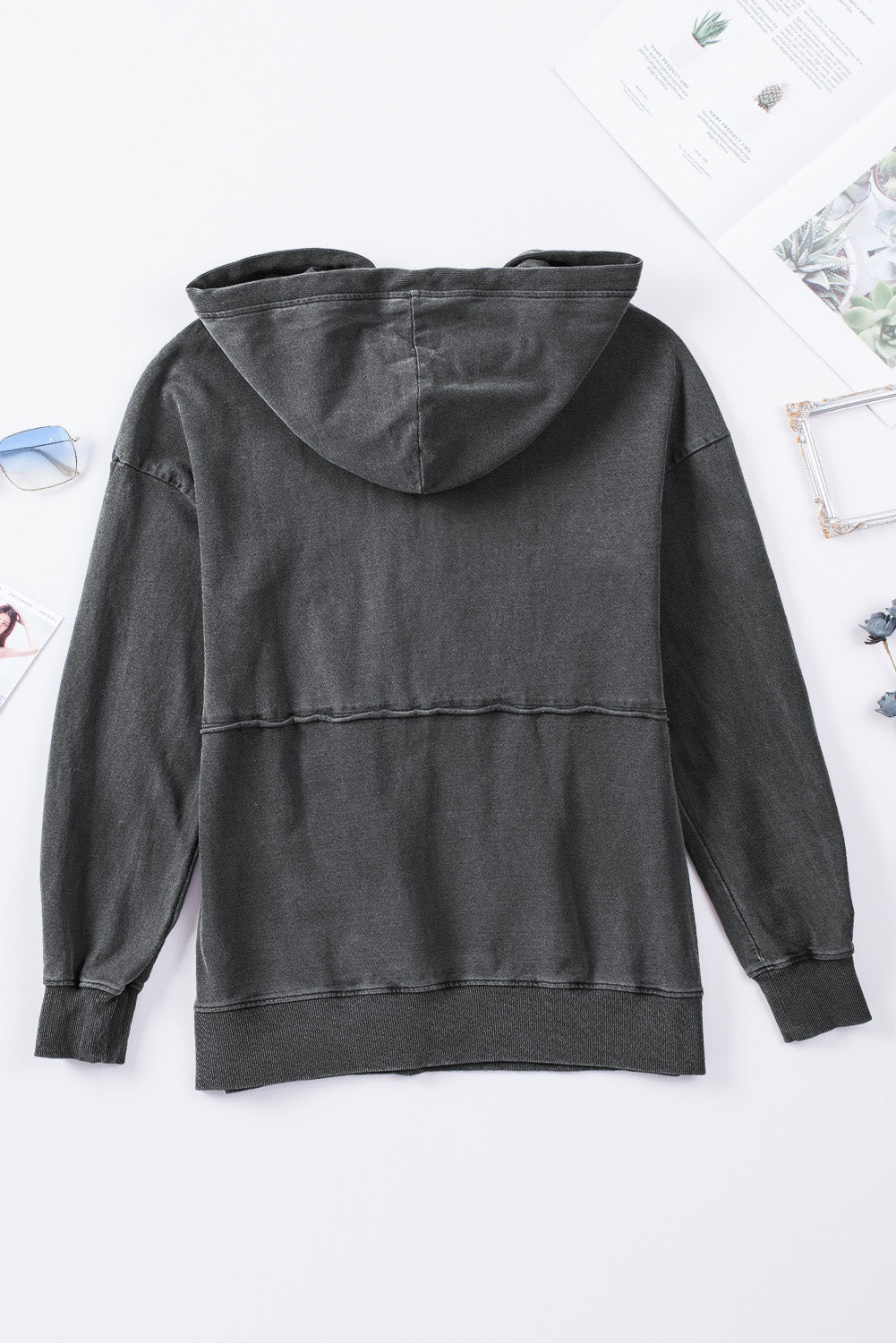 Zipped Front Stitching Hooded Sweatshirt | Gray