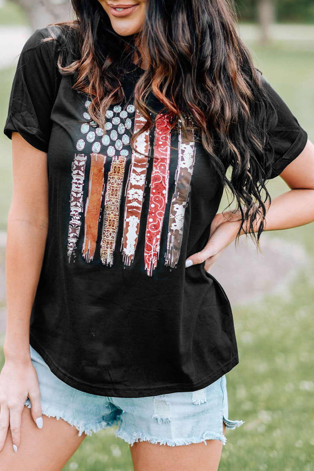 Western American Flag Graphic Tee | Black