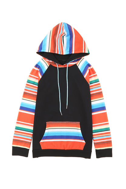 Colourful Striped Patchwork Kangaroo Pocket Hoodie | Multicolour