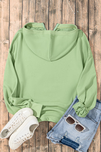 Solid Kangaroo Pocket Half Zipper Oversized Hoodie | Smoke Green