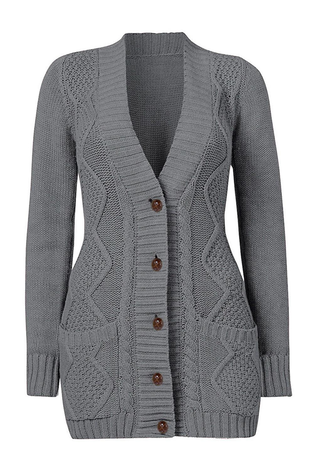 Front Pocket And Buttons Closure Cardigan | Dark Gray