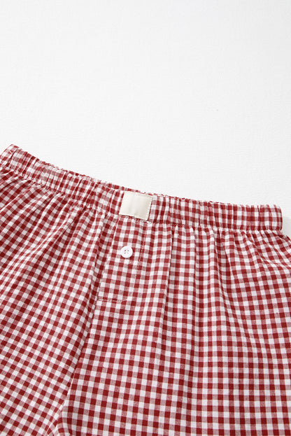 Red Plaid Gingham Printed High Waist Shorts | Red Stripe