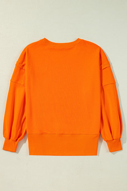 Exposed Seam Drop Shoulder Round Neck Sweatshirt With Slits | Carrot