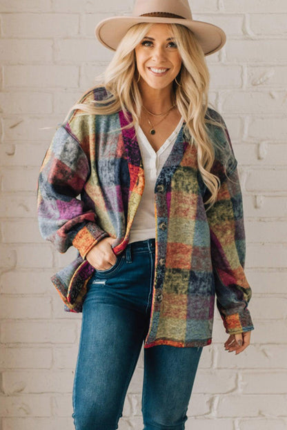 Brushed Checked Western Buttoned Jacket | Multicolour