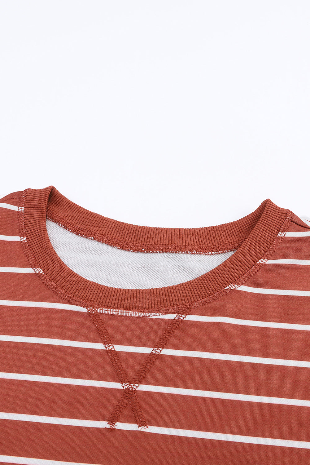 Striped Print Ribbed Trim Long Sleeve Top | Red