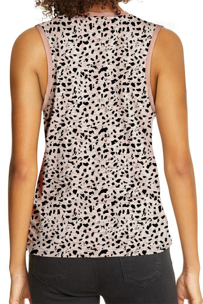 Print Round Neck Tank Top | Leopard