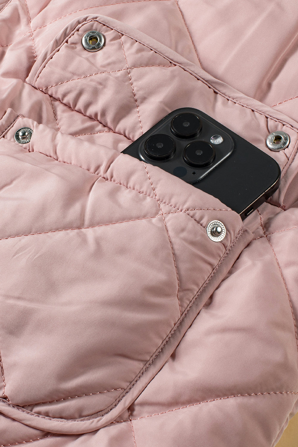 Pink Fleece Lined Quilted Vest Coats | Smoke Gray