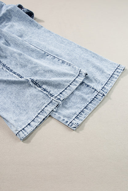 Light Wash Frayed Exposed Seam Wide Leg Denim Overall | Beau Blue