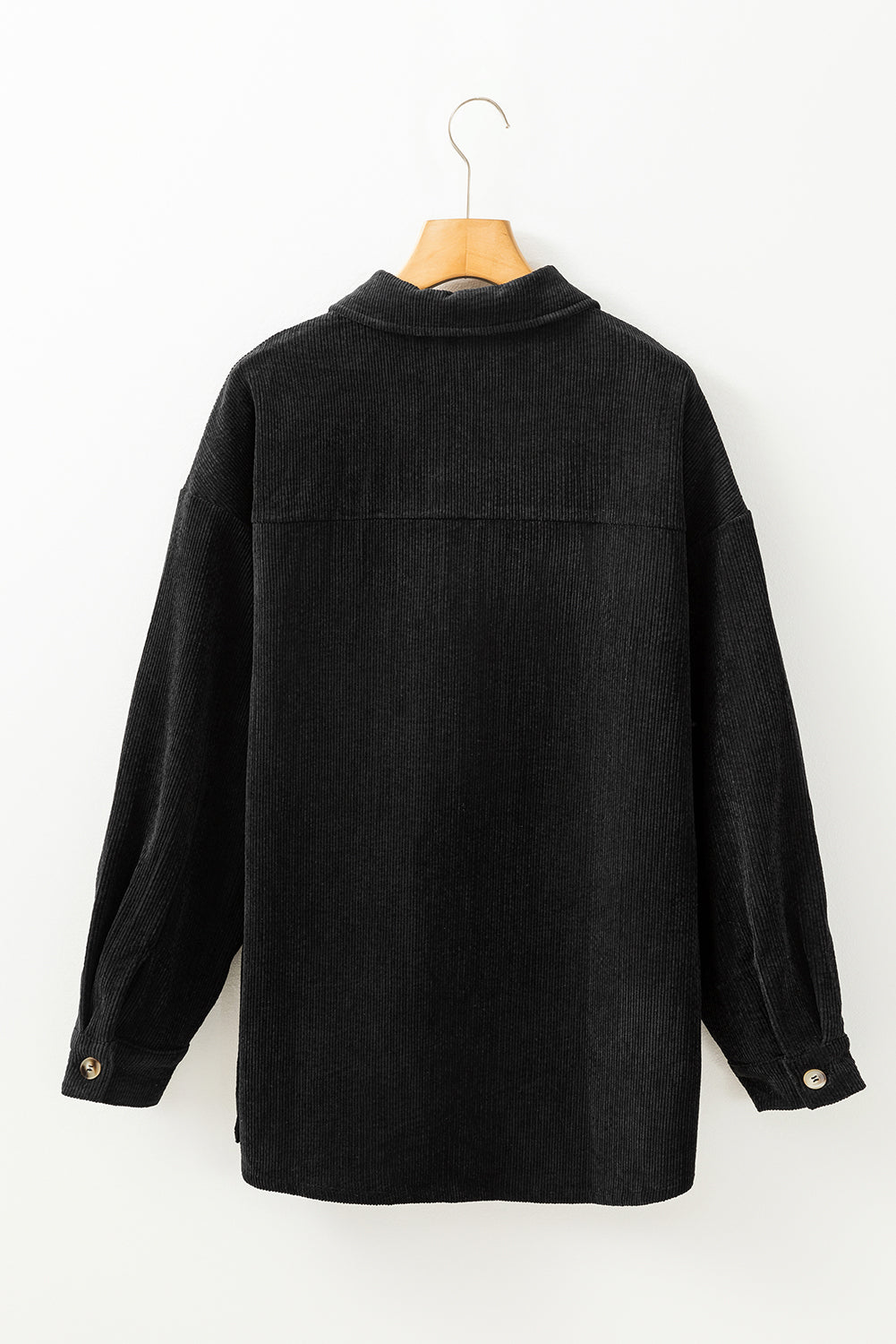 Corduroy Flap Pocket Button Up Shacket | Black