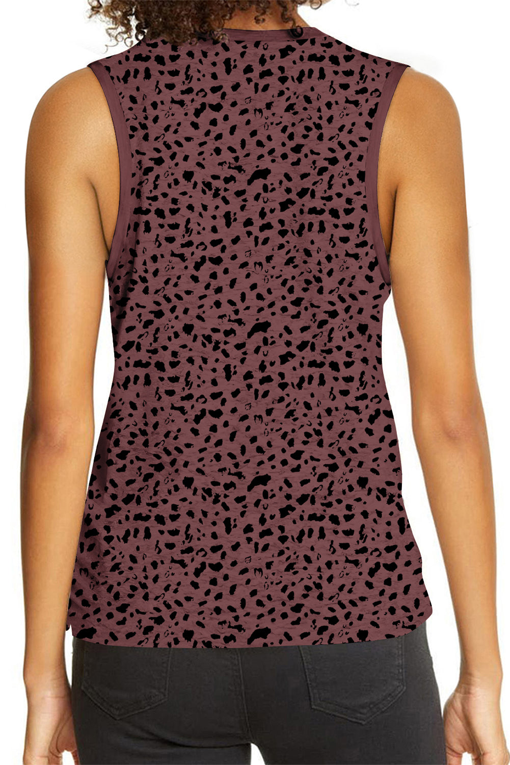 Fiery  Leopard Print Round Neck Tank Top | Red