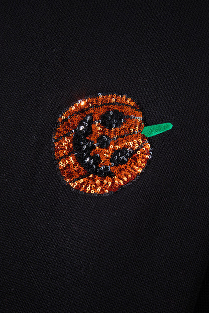 Plus Size Halloween Sequined Pumpkin Pattern Sweater | Black