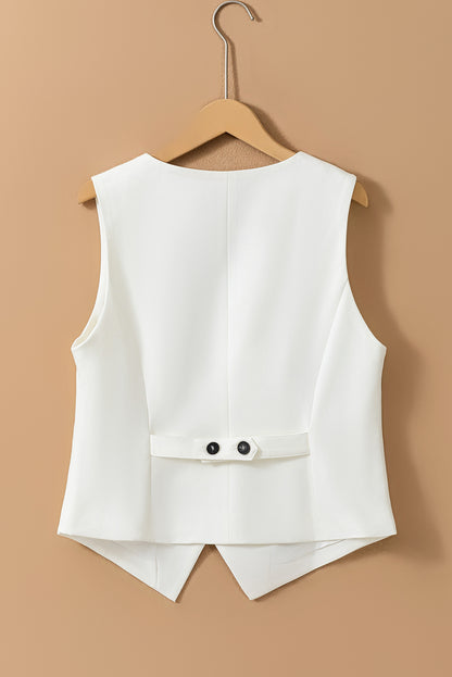 Solid Colour Button Up V Neck Suit Vest | White