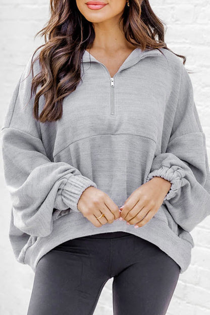 Ultra Loose Dolman Sleeve Quarter Zip Sweatshirt | Gray