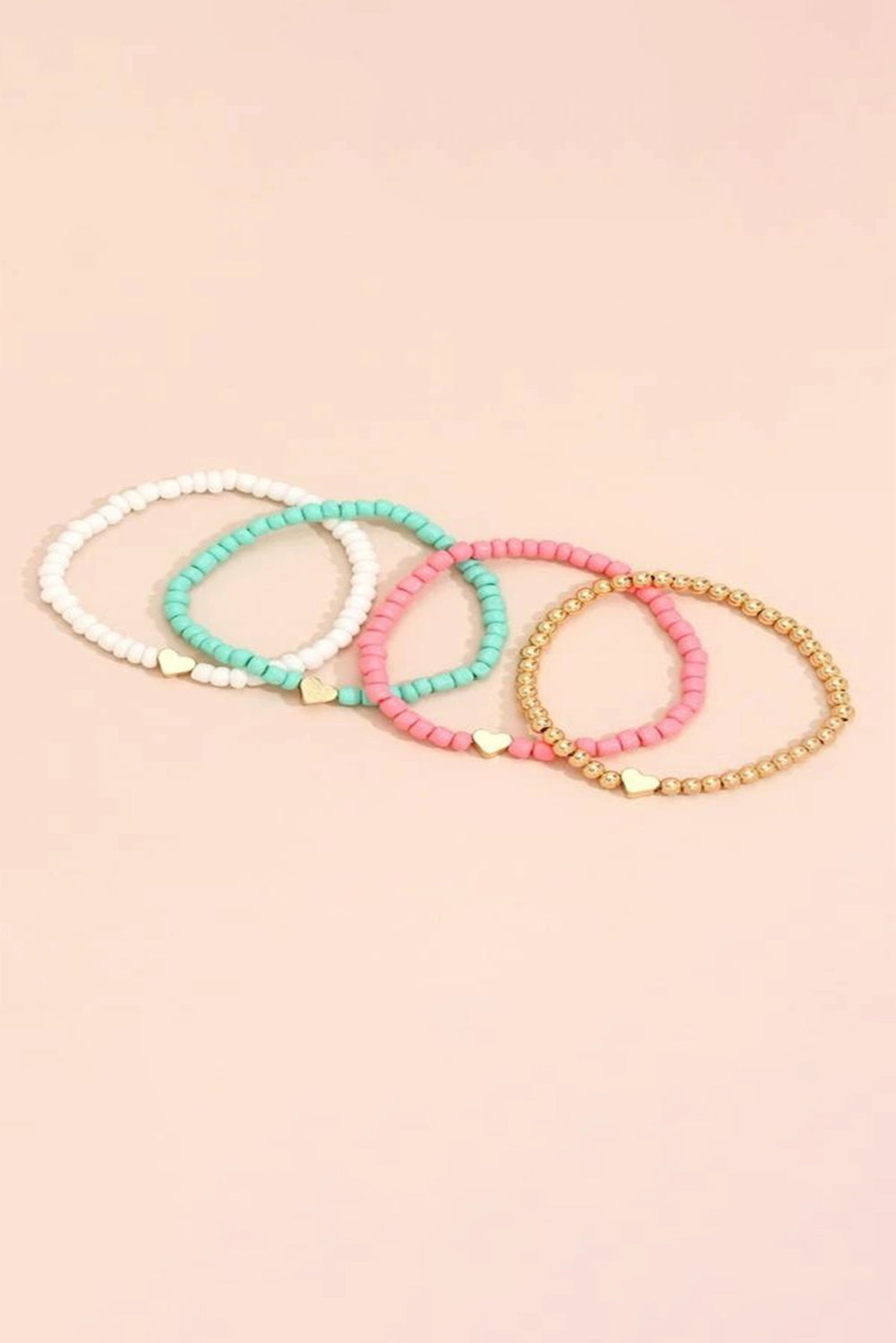 Heart Beaded Multi Layered Bracelet Set | Pink